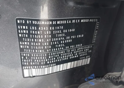 2024 Volkswagen Taos 1.5T Se z USA, uszkodzony, nr VIN 3VVSX7B21RM007904